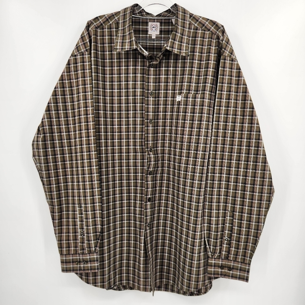Cinch Long Sleeve Printed Button Front Shirt Mens Size XXL Olive Plaid
